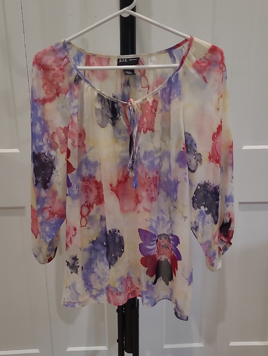 D.F.A. New York Tops - D.F.A. New York Sheer Watercolor Floral Blouse - Multicolor
